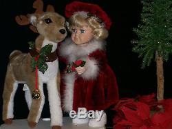 Rare SANTA'S BEST Animated Christmas Porcelain Doll Emma with Reindeer & Extras