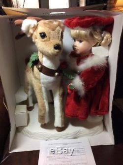 Rare SANTA'S BEST Animated Christmas Porcelain Doll Emma with Reindeer New