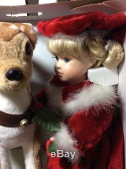Rare SANTA'S BEST Animated Christmas Porcelain Doll Emma with Reindeer New