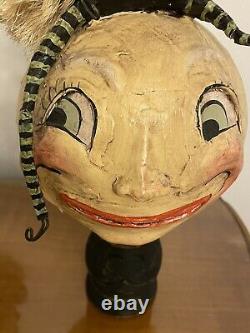 Rare Signed Vintage Halloween Paper Mache Witch Let's Ride Folk Art See Pics