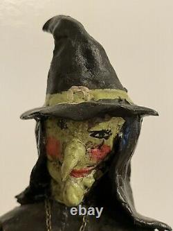 Rare Signed Vintage Halloween Paper Mache Witch Let's Ride Folk Art See Pics
