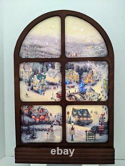 Rare Thomas Kinkade Musical Illuminated Window Christmas 8 Melodies. VIDEO