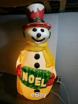 Rare VTG Drainage NOEL Deluxe Snowman Christmas Holiday Blow Mold Yard Decor