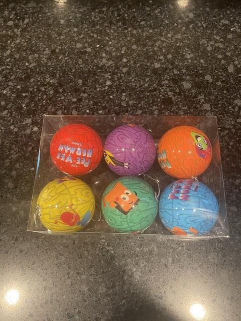 Rare Vtg Htf Set Of 6 Pee-wee Herman Show Christmas Ball Ornaments Unused 2010