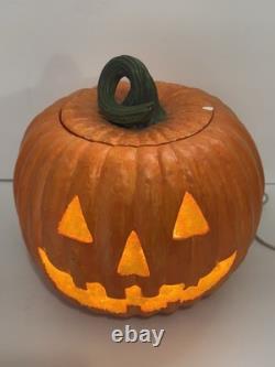Rare Vintage Atlantic Ceramic Pumpkin Light Jack O Lantern Halloween 2 Pcs