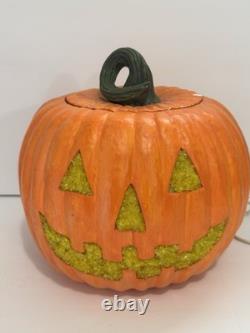 Rare Vintage Atlantic Ceramic Pumpkin Light Jack O Lantern Halloween 2 Pcs