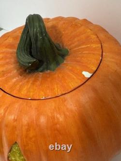 Rare Vintage Atlantic Ceramic Pumpkin Light Jack O Lantern Halloween 2 Pcs
