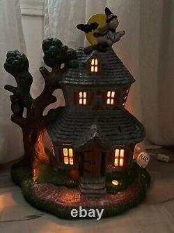 Rare Vintage Halloween 16 Tall Ceramic Haunted House Witch Bat Blinking Lights