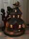 Rare Vintage Halloween 16 Tall Ceramic Haunted House Witch Bat Blinking Lights