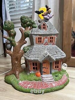 Rare Vintage Halloween 16 Tall Ceramic Haunted House Witch Bat Blinking Lights