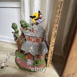 Rare Vintage Halloween 16 Tall Ceramic Haunted House Witch Bat Blinking Lights