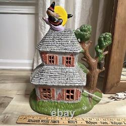 Rare Vintage Halloween 16 Tall Ceramic Haunted House Witch Bat Blinking Lights