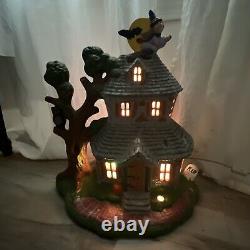 Rare Vintage Halloween 16 Tall Ceramic Haunted House Witch Bat Blinking Lights