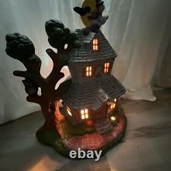 Rare Vintage Halloween 16 Tall Ceramic Haunted House Witch Bat Blinking Lights