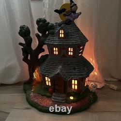 Rare Vintage Halloween 16 Tall Ceramic Haunted House Witch Bat Blinking Lights