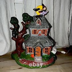 Rare Vintage Halloween 16 Tall Ceramic Haunted House Witch Bat Blinking Lights