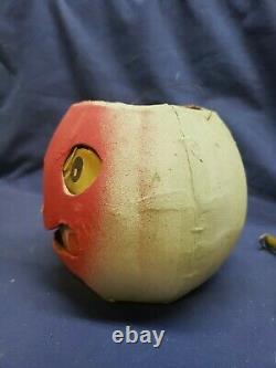 Rare Vintage Halloween Paper Mache Scary Face Pumpkin