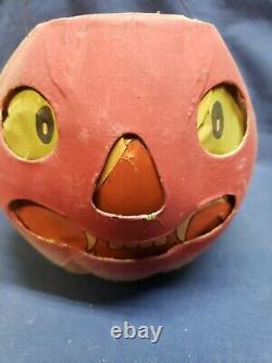 Rare Vintage Halloween Paper Mache Scary Face Pumpkin