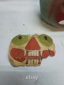 Rare Vintage Halloween Paper Mache Scary Face Pumpkin