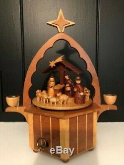 Rare Vintage Nativity German Pyramid Carousel w Thorens Music Box Stille Nacht