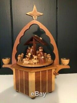 Rare Vintage Nativity German Pyramid Carousel w Thorens Music Box Stille Nacht