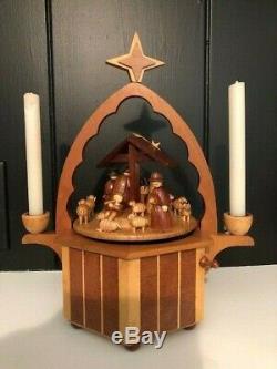 Rare Vintage Nativity German Pyramid Carousel w Thorens Music Box Stille Nacht