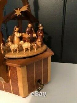 Rare Vintage Nativity German Pyramid Carousel w Thorens Music Box Stille Nacht