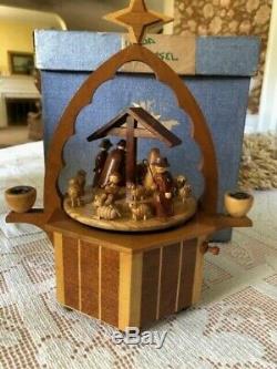 Rare Vintage Nativity German Pyramid Carousel w Thorens Music Box Stille Nacht