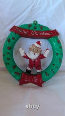 Rare Vintage Rosbro Christmas Hard Plastic Santa w Wreath Candy Holder