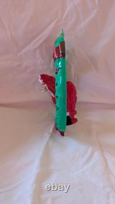 Rare Vintage Rosbro Christmas Hard Plastic Santa w Wreath Candy Holder