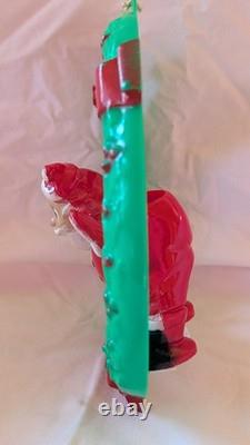 Rare Vintage Rosbro Christmas Hard Plastic Santa w Wreath Candy Holder
