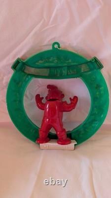 Rare Vintage Rosbro Christmas Hard Plastic Santa w Wreath Candy Holder