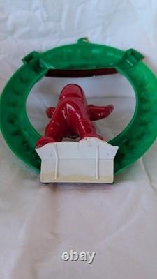 Rare Vintage Rosbro Christmas Hard Plastic Santa w Wreath Candy Holder