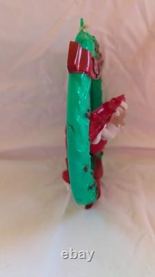 Rare Vintage Rosbro Christmas Hard Plastic Santa w Wreath Candy Holder