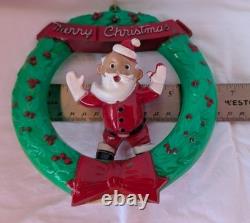 Rare Vintage Rosbro Christmas Hard Plastic Santa w Wreath Candy Holder