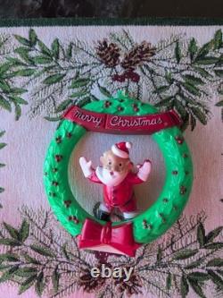 Rare Vintage Rosbro Christmas Hard Plastic Santa w Wreath Candy Holder
