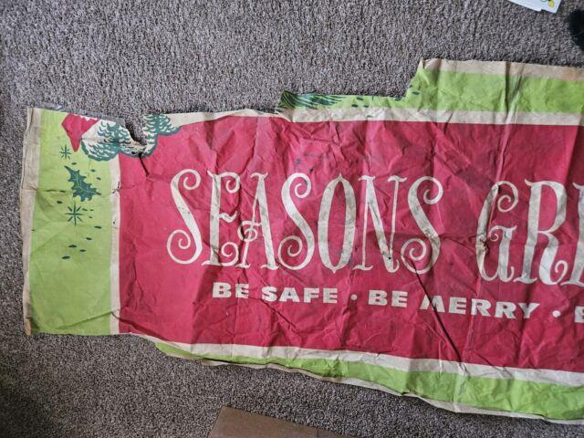 Rare Vintage Seasons Greetings Christmas Banner Huge