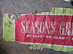 Rare Vintage Seasons Greetings Christmas banner HUGE