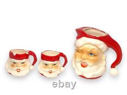 Rare Vintage Winking? (Drinking) Santa Pitcher & Mugs Napco Ceramics -OFFERS