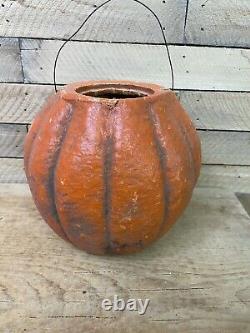 Rare Vtg 7.5 30s-40s Paper Mache PUMPKIN Jack O Lantern Halloween Decoration EX