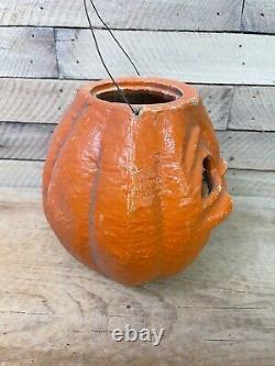 Rare Vtg 7.5 30s-40s Paper Mache PUMPKIN Jack O Lantern Halloween Decoration EX