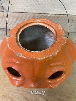 Rare Vtg 7.5 30s-40s Paper Mache PUMPKIN Jack O Lantern Halloween Decoration EX