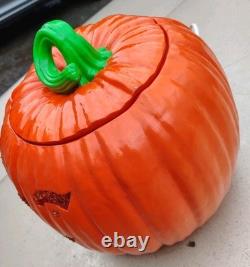 Rare Vtg Atlantic Ceramic Pumpkin Light Jack O Lantern Halloween Plug In w Lid