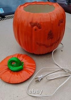 Rare Vtg Atlantic Ceramic Pumpkin Light Jack O Lantern Halloween Plug In w Lid