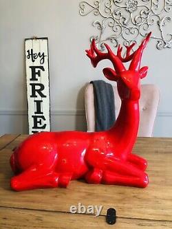 Red Laquered Fiberglass Reindeer Statue LARGE Glossy CHRISTMAS Decor Photo Prop