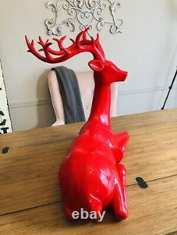 Red Laquered Fiberglass Reindeer Statue LARGE Glossy CHRISTMAS Decor Photo Prop