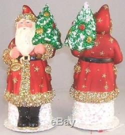 Red Santa with Stars and Tree Ino Schaller Paper Mache
