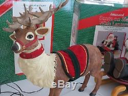Reindeer & Santa in Sleigh Animated Musical Illuminated Holiday Creations 1994