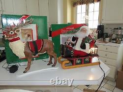 Reindeer & Santa in Sleigh Animated Musical Illuminated Holiday Creations 1994