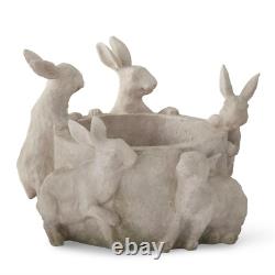 Resin Faux Stone 5 Bunny Rabbit Flower Pot 11 Inch